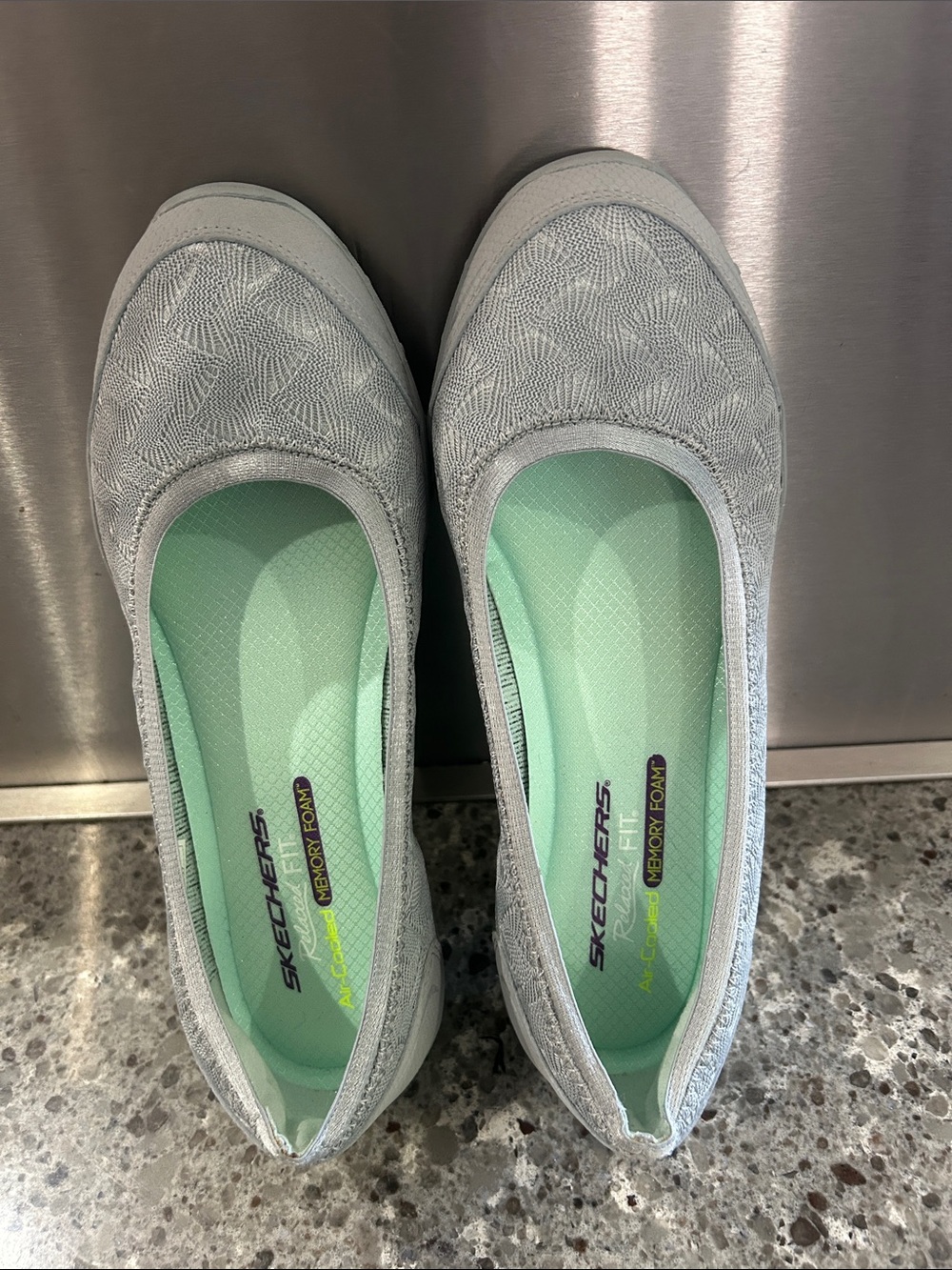 Skechers Women's Light Gray Slip-On Ballet Flats with Mint Insole
